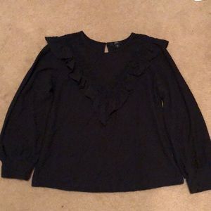 J. Crew 3/4 Length Balloon Sleeve Ruffle front and Back Top